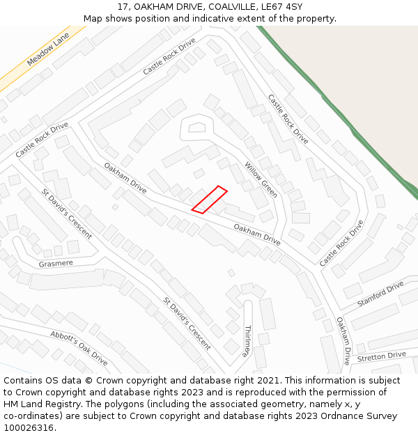 17, OAKHAM DRIVE, COALVILLE, LE67 4SY: Location map and indicative extent of plot