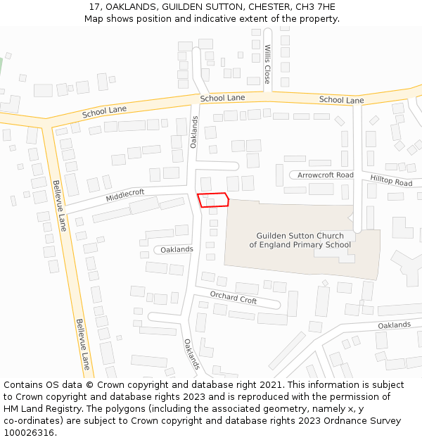 17, OAKLANDS, GUILDEN SUTTON, CHESTER, CH3 7HE: Location map and indicative extent of plot