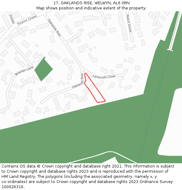 17, OAKLANDS RISE, WELWYN, AL6 0RN: Location map and indicative extent of plot