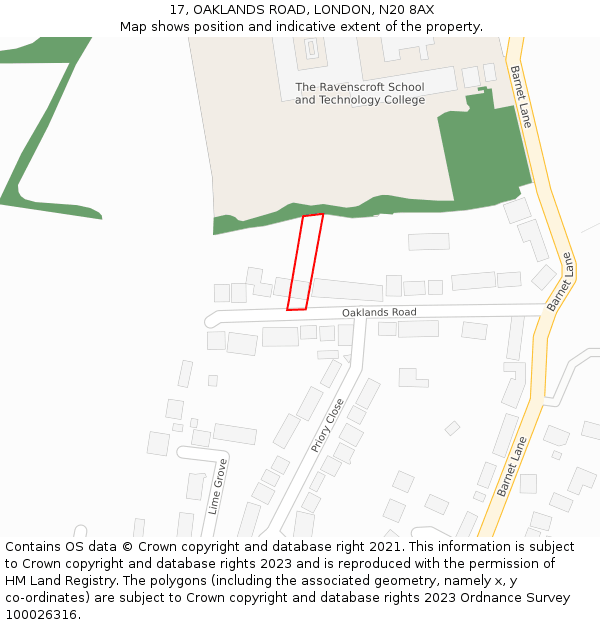 17, OAKLANDS ROAD, LONDON, N20 8AX: Location map and indicative extent of plot