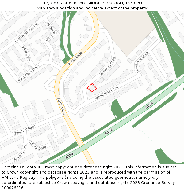 17, OAKLANDS ROAD, MIDDLESBROUGH, TS6 0PU: Location map and indicative extent of plot