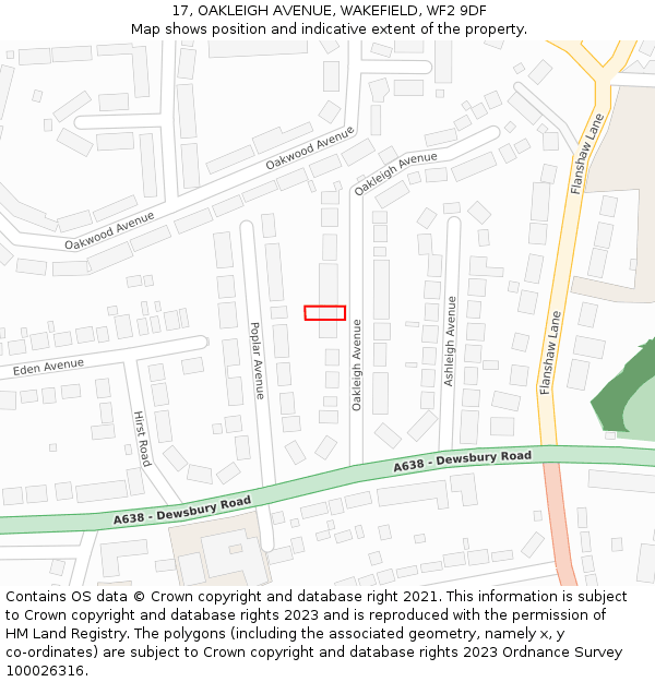 17, OAKLEIGH AVENUE, WAKEFIELD, WF2 9DF: Location map and indicative extent of plot