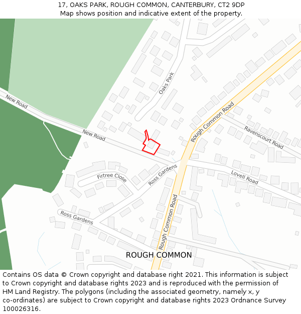 17, OAKS PARK, ROUGH COMMON, CANTERBURY, CT2 9DP: Location map and indicative extent of plot