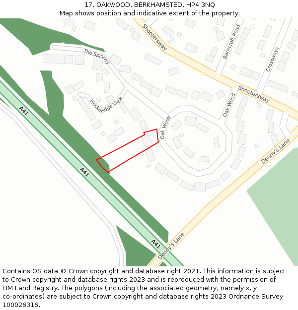 17, OAKWOOD, BERKHAMSTED, HP4 3NQ: Location map and indicative extent of plot