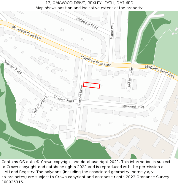 17, OAKWOOD DRIVE, BEXLEYHEATH, DA7 6ED: Location map and indicative extent of plot