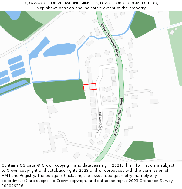 17, OAKWOOD DRIVE, IWERNE MINSTER, BLANDFORD FORUM, DT11 8QT: Location map and indicative extent of plot