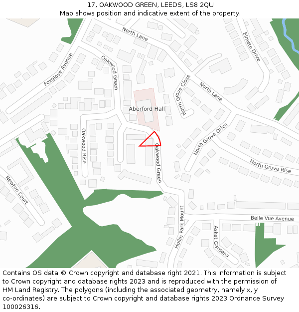 17, OAKWOOD GREEN, LEEDS, LS8 2QU: Location map and indicative extent of plot
