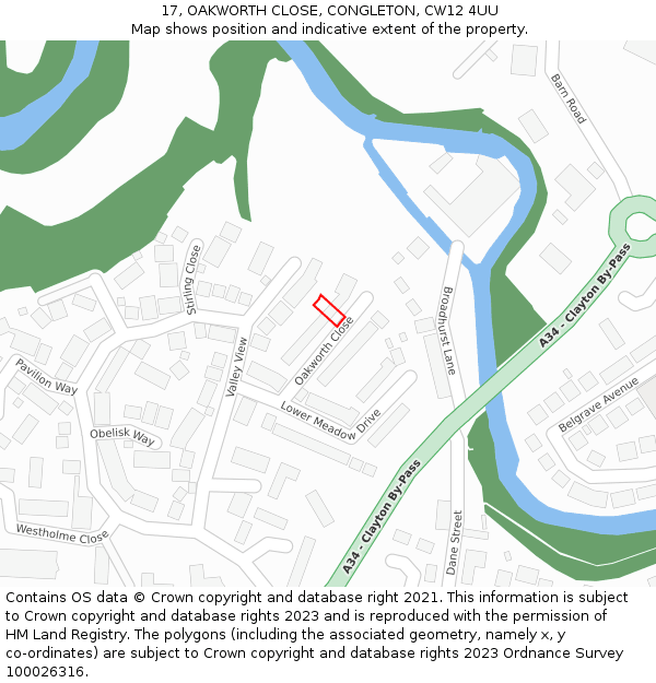17, OAKWORTH CLOSE, CONGLETON, CW12 4UU: Location map and indicative extent of plot