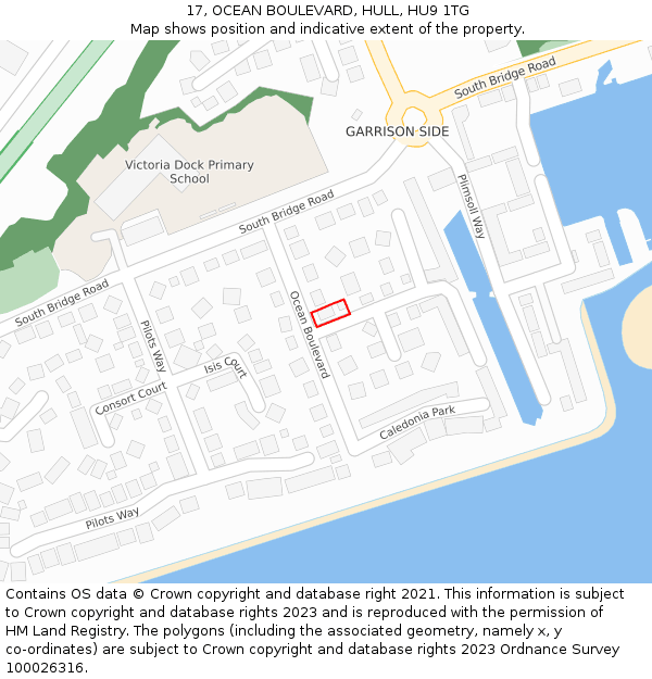 17, OCEAN BOULEVARD, HULL, HU9 1TG: Location map and indicative extent of plot