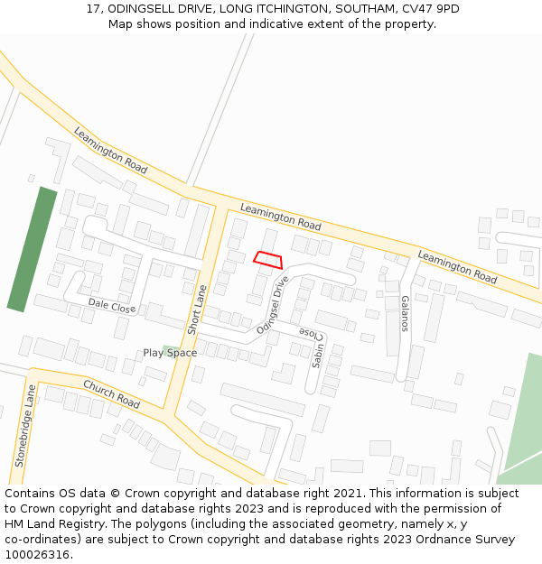 17, ODINGSELL DRIVE, LONG ITCHINGTON, SOUTHAM, CV47 9PD: Location map and indicative extent of plot