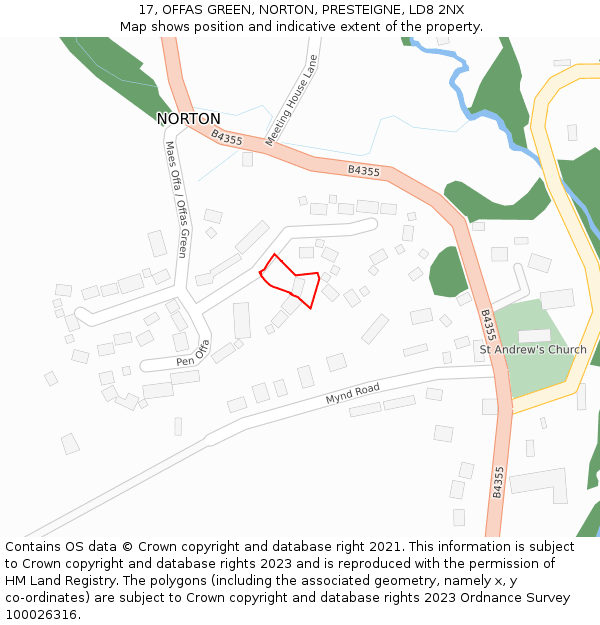 17, OFFAS GREEN, NORTON, PRESTEIGNE, LD8 2NX: Location map and indicative extent of plot