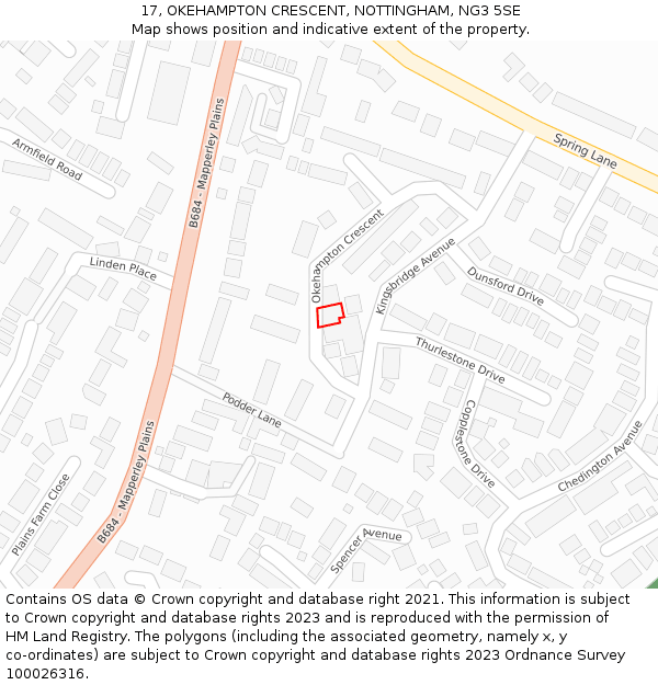 17, OKEHAMPTON CRESCENT, NOTTINGHAM, NG3 5SE: Location map and indicative extent of plot