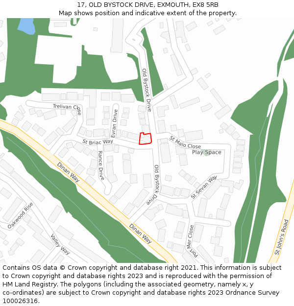 17, OLD BYSTOCK DRIVE, EXMOUTH, EX8 5RB: Location map and indicative extent of plot