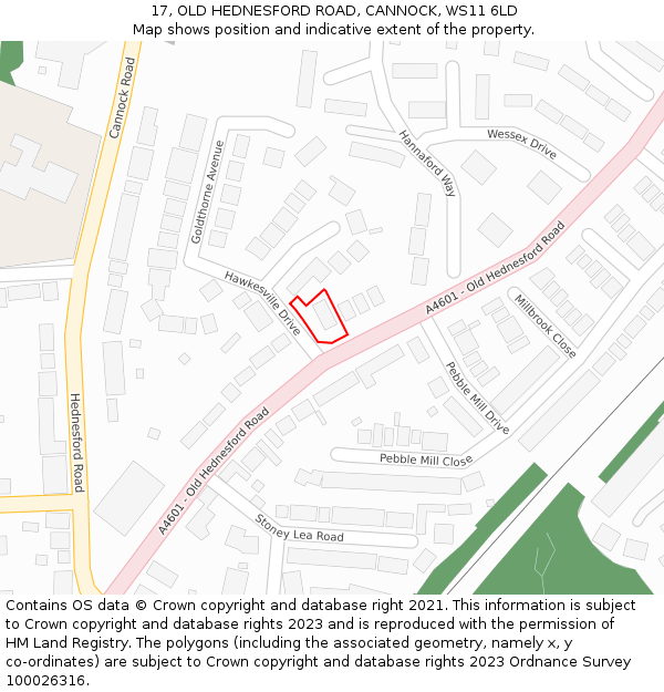 17, OLD HEDNESFORD ROAD, CANNOCK, WS11 6LD: Location map and indicative extent of plot