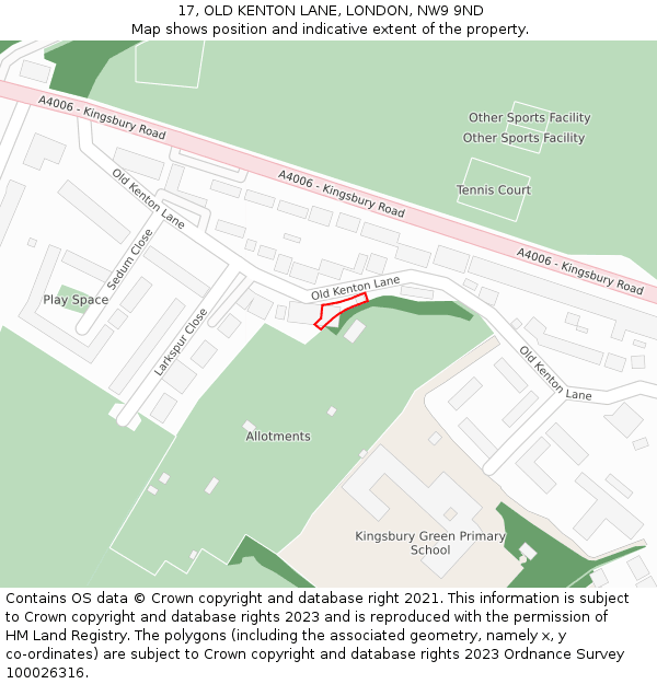 17, OLD KENTON LANE, LONDON, NW9 9ND: Location map and indicative extent of plot