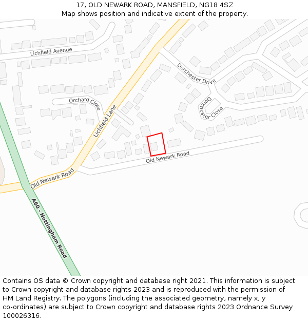 17, OLD NEWARK ROAD, MANSFIELD, NG18 4SZ: Location map and indicative extent of plot