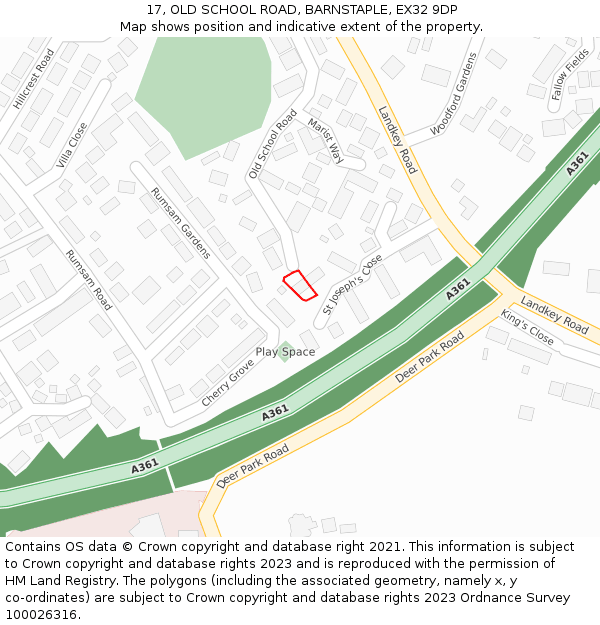 17, OLD SCHOOL ROAD, BARNSTAPLE, EX32 9DP: Location map and indicative extent of plot