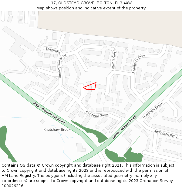 17, OLDSTEAD GROVE, BOLTON, BL3 4XW: Location map and indicative extent of plot