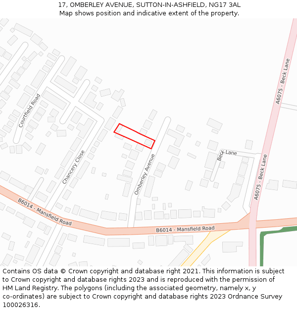 17, OMBERLEY AVENUE, SUTTON-IN-ASHFIELD, NG17 3AL: Location map and indicative extent of plot