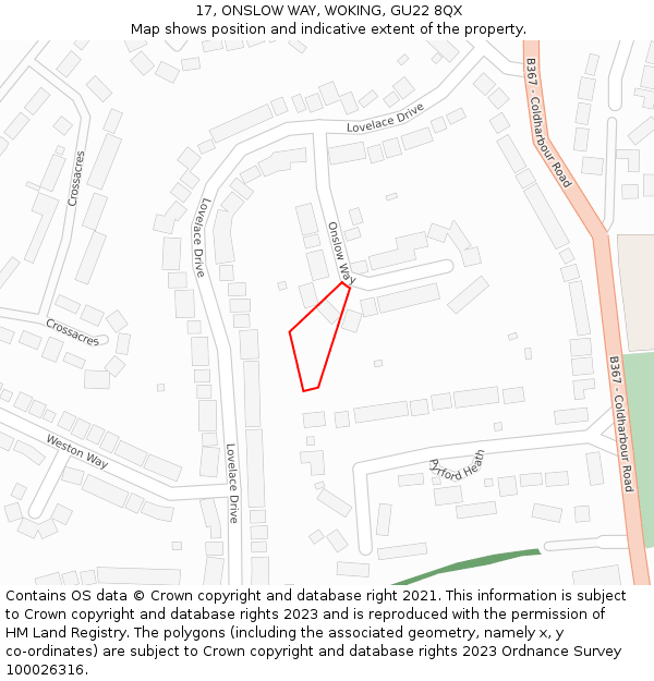 17, ONSLOW WAY, WOKING, GU22 8QX: Location map and indicative extent of plot