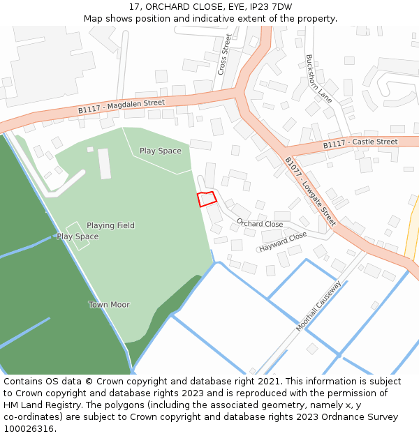 17, ORCHARD CLOSE, EYE, IP23 7DW: Location map and indicative extent of plot