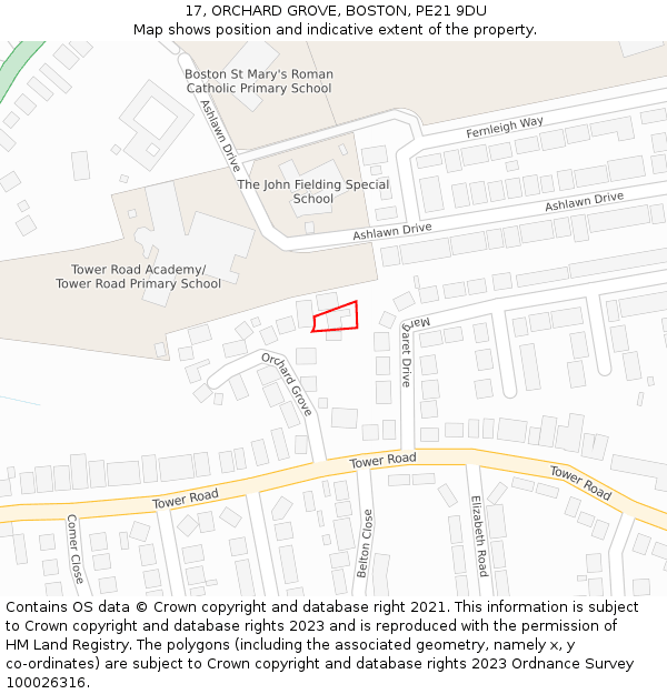 17, ORCHARD GROVE, BOSTON, PE21 9DU: Location map and indicative extent of plot