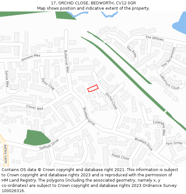 17, ORCHID CLOSE, BEDWORTH, CV12 0GR: Location map and indicative extent of plot