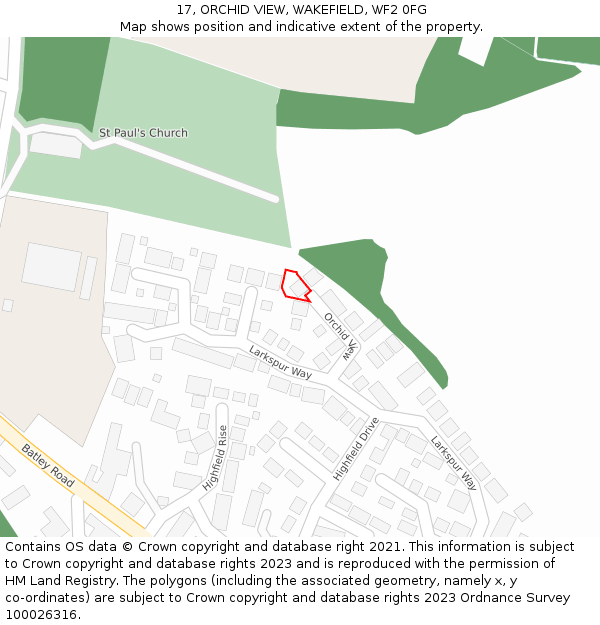 17, ORCHID VIEW, WAKEFIELD, WF2 0FG: Location map and indicative extent of plot