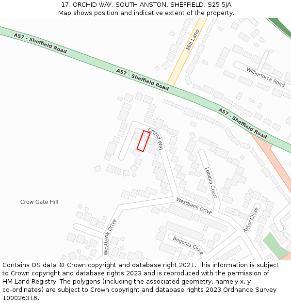 17, ORCHID WAY, SOUTH ANSTON, SHEFFIELD, S25 5JA: Location map and indicative extent of plot