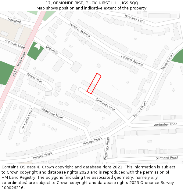 17, ORMONDE RISE, BUCKHURST HILL, IG9 5QQ: Location map and indicative extent of plot