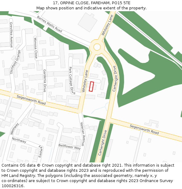 17, ORPINE CLOSE, FAREHAM, PO15 5TE: Location map and indicative extent of plot