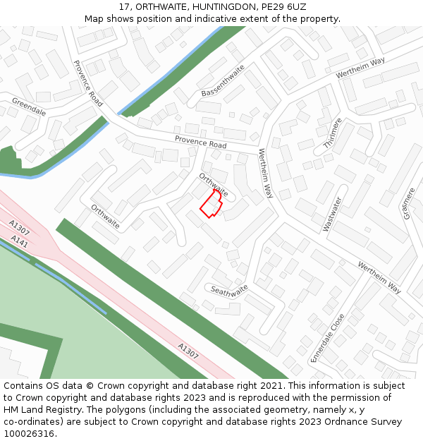 17, ORTHWAITE, HUNTINGDON, PE29 6UZ: Location map and indicative extent of plot