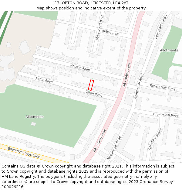17, ORTON ROAD, LEICESTER, LE4 2AT: Location map and indicative extent of plot