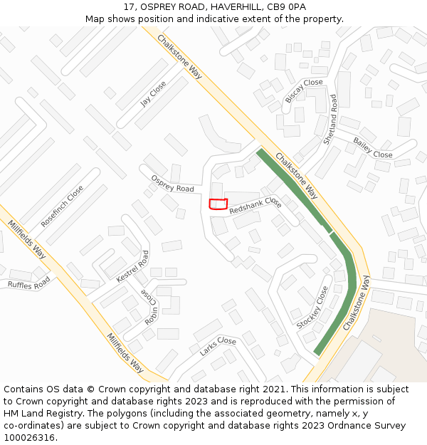 17, OSPREY ROAD, HAVERHILL, CB9 0PA: Location map and indicative extent of plot