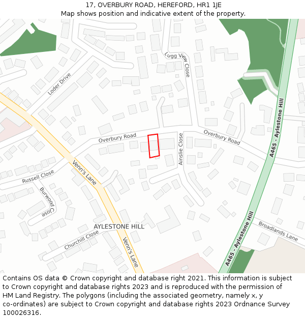 17, OVERBURY ROAD, HEREFORD, HR1 1JE: Location map and indicative extent of plot