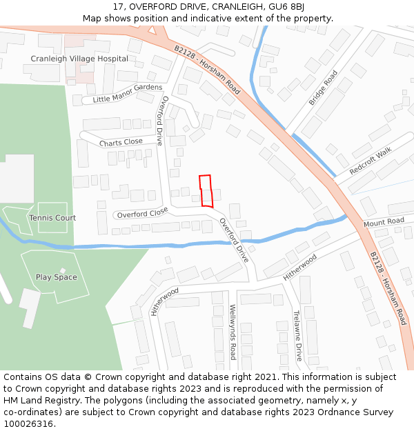 17, OVERFORD DRIVE, CRANLEIGH, GU6 8BJ: Location map and indicative extent of plot