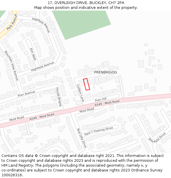 17, OVERLEIGH DRIVE, BUCKLEY, CH7 2PA: Location map and indicative extent of plot