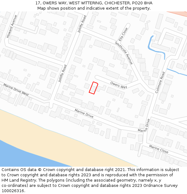 17, OWERS WAY, WEST WITTERING, CHICHESTER, PO20 8HA: Location map and indicative extent of plot