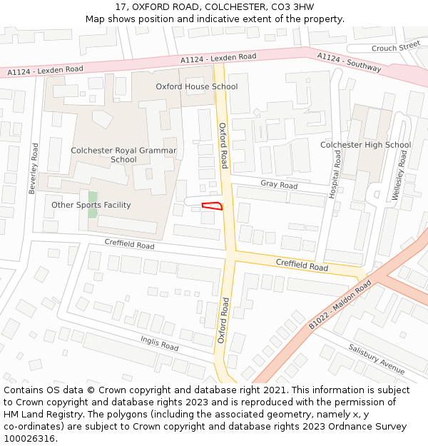 17, OXFORD ROAD, COLCHESTER, CO3 3HW: Location map and indicative extent of plot