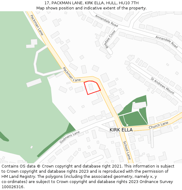 17, PACKMAN LANE, KIRK ELLA, HULL, HU10 7TH: Location map and indicative extent of plot