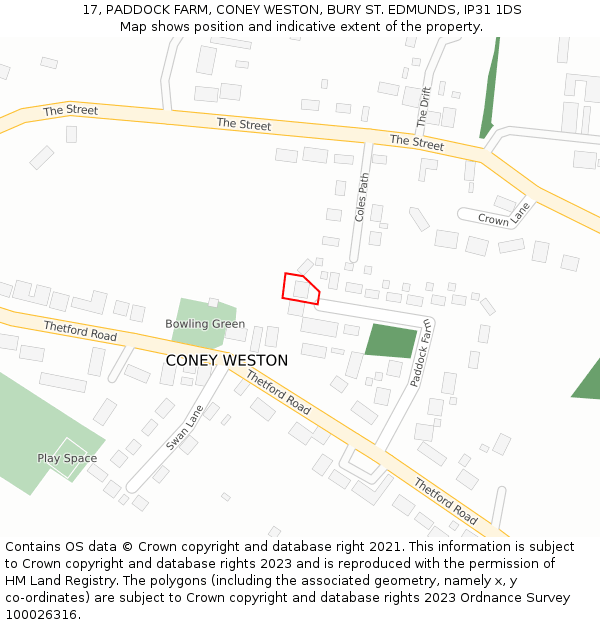 17, PADDOCK FARM, CONEY WESTON, BURY ST. EDMUNDS, IP31 1DS: Location map and indicative extent of plot