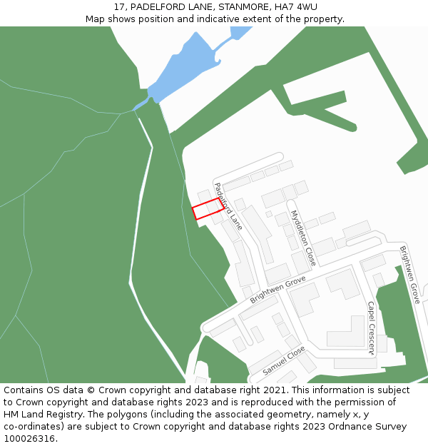 17, PADELFORD LANE, STANMORE, HA7 4WU: Location map and indicative extent of plot