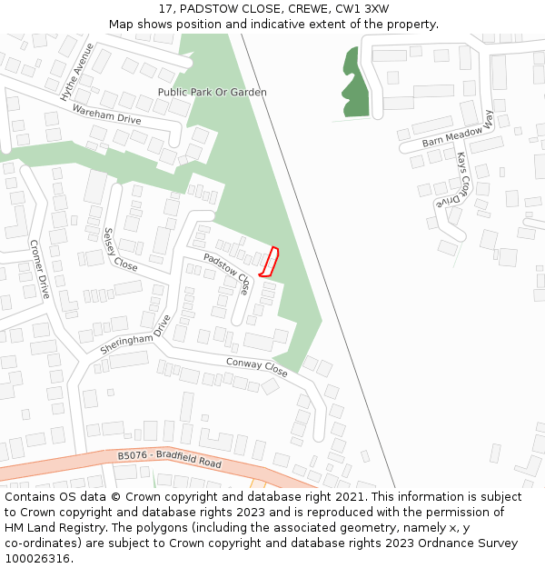 17, PADSTOW CLOSE, CREWE, CW1 3XW: Location map and indicative extent of plot