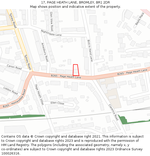 17, PAGE HEATH LANE, BROMLEY, BR1 2DR: Location map and indicative extent of plot