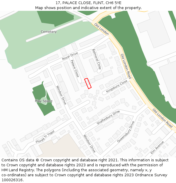 17, PALACE CLOSE, FLINT, CH6 5YE: Location map and indicative extent of plot