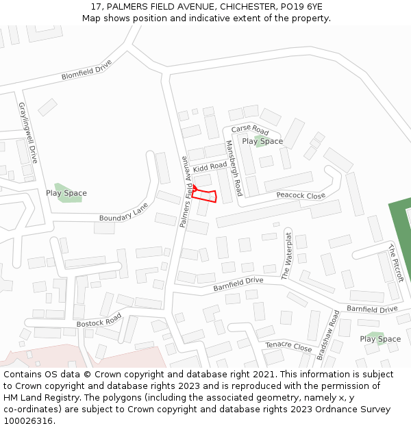 17, PALMERS FIELD AVENUE, CHICHESTER, PO19 6YE: Location map and indicative extent of plot