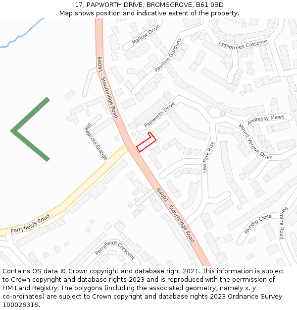 17, PAPWORTH DRIVE, BROMSGROVE, B61 0BD: Location map and indicative extent of plot