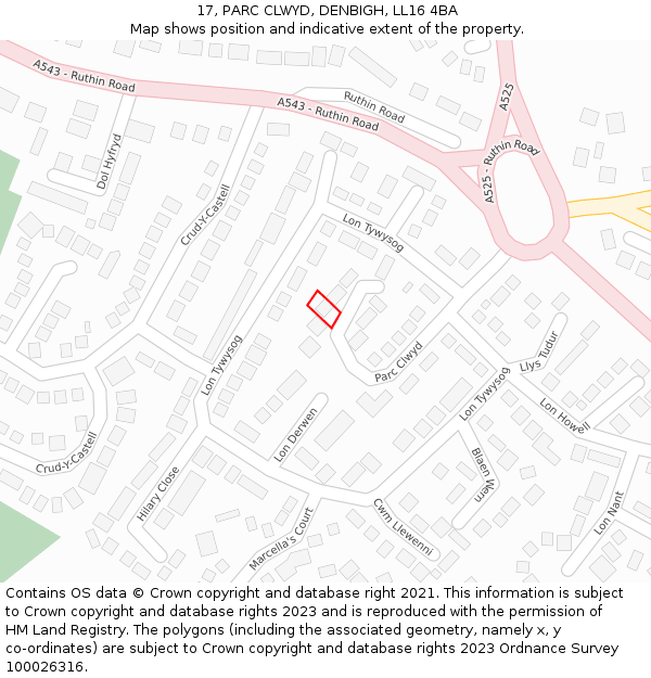 17, PARC CLWYD, DENBIGH, LL16 4BA: Location map and indicative extent of plot
