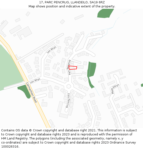 17, PARC PENCRUG, LLANDEILO, SA19 6RZ: Location map and indicative extent of plot