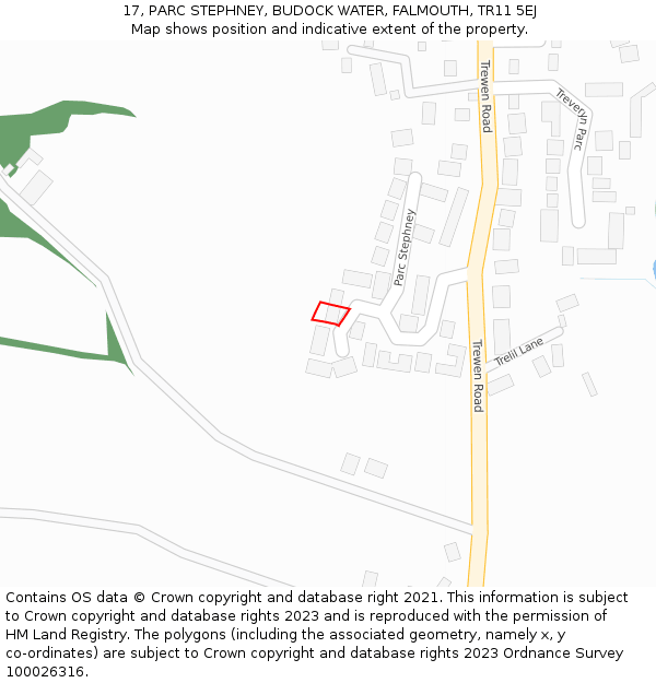 17, PARC STEPHNEY, BUDOCK WATER, FALMOUTH, TR11 5EJ: Location map and indicative extent of plot